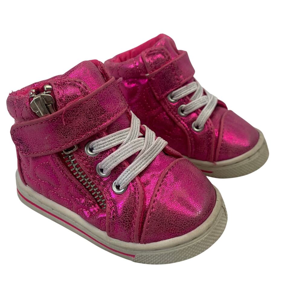 Garanimals Toddler Girls Sz 3 Metallic Hot Pink Shimmer Quilted Heart High Tops